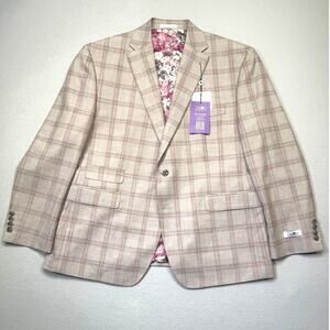 Tayion Collection Mens Regular-Fit Suit Jacket windowpane Tan/pink 44S $360